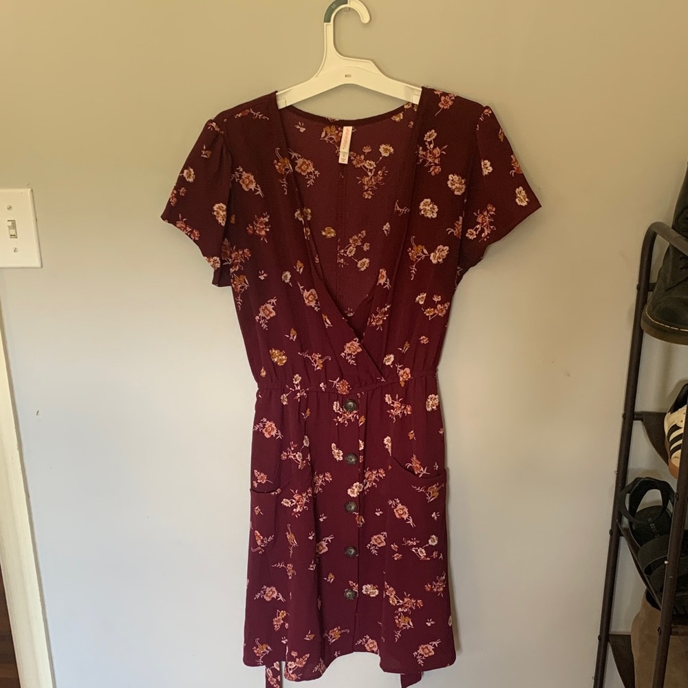 Xhilaration Burgundy Floral Mini Dress